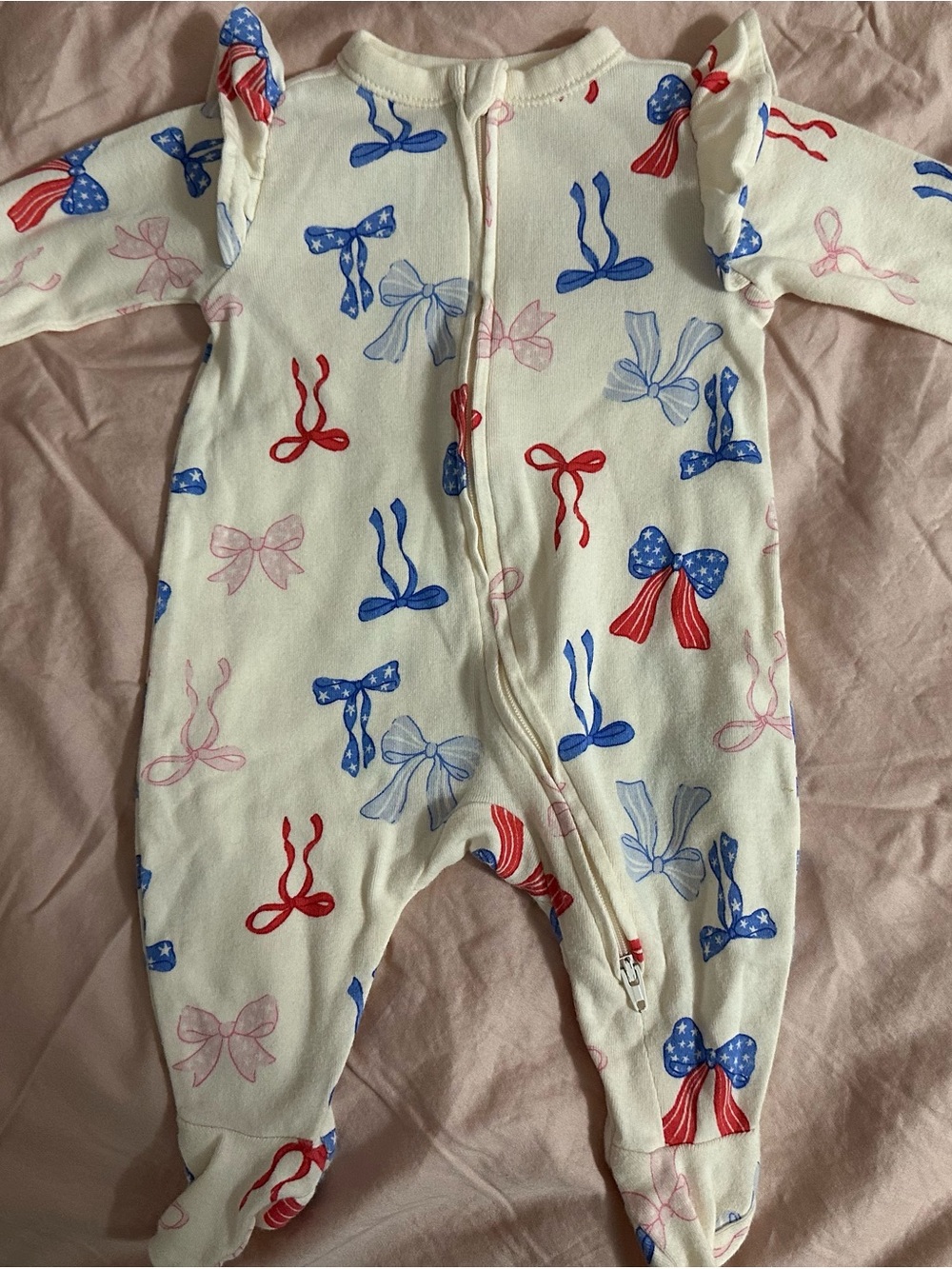 Old Navy White Footed One-Piece with Red, Blue & Pink Bow Print